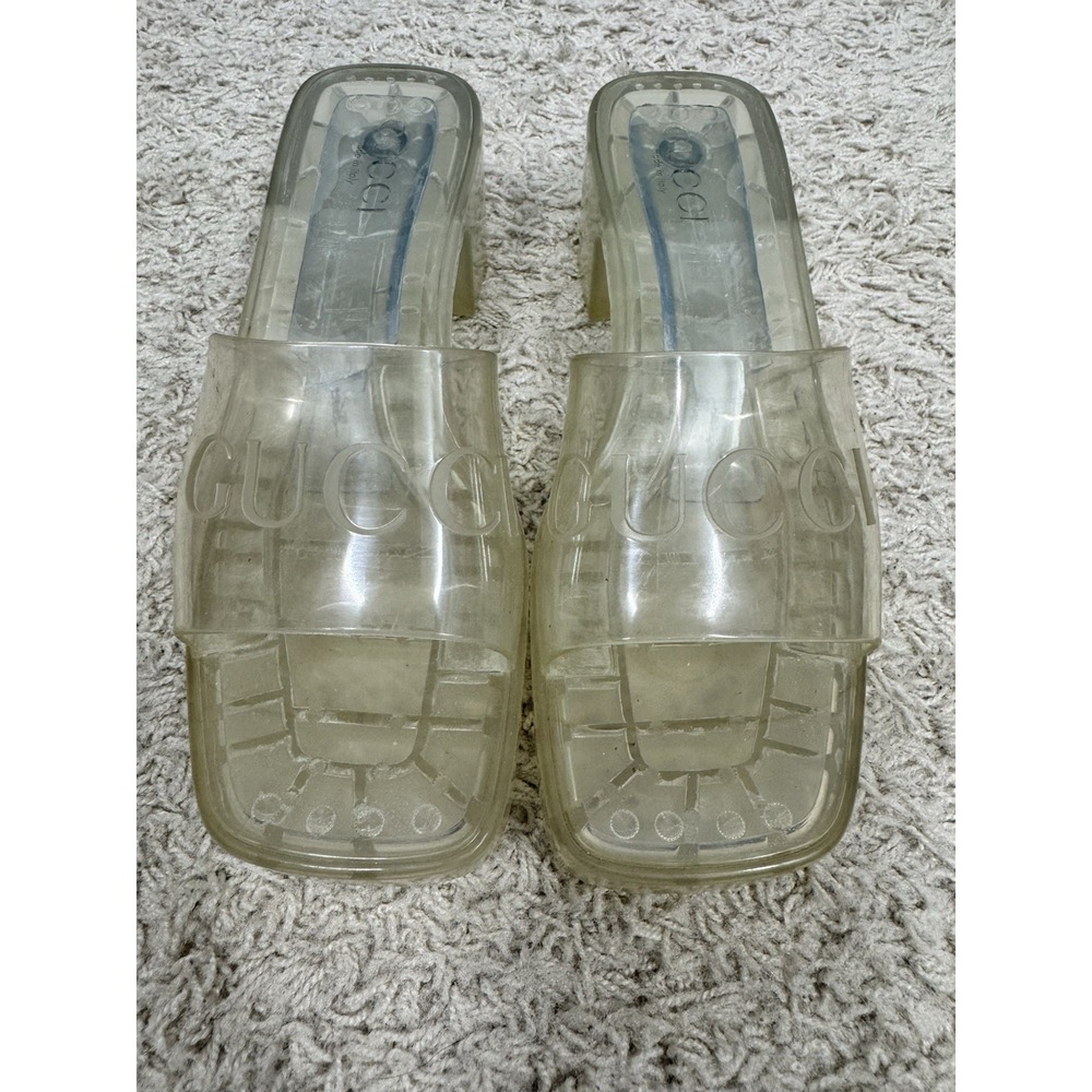 GUCCI Womens Clear Translucent Block Heel Slide Sandals EU 38 US 8 Summer Luxury - Picture 3 of 13